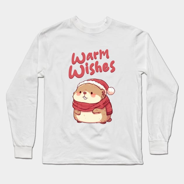 Warm Wishes Christmas Marmot Long Sleeve T-Shirt by Takeda_Art